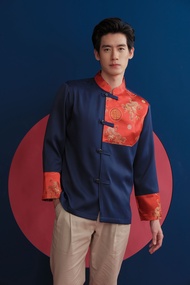 (JUN) CNY Shirt เสื้อตรุษจีนผู้ชายสีกรมท่าแต่งลาย รุ่น LHONG