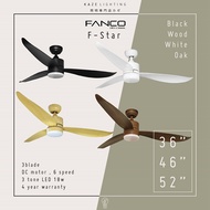 FANCO F-STAR 36 / 46 / 52 Inch DC Motor Ceiling Fan with 3tone LED Light and Remote Control