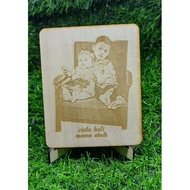 Wooden ngraving Potrait/QR code for banking/family photos. Gambar ukir berkayu