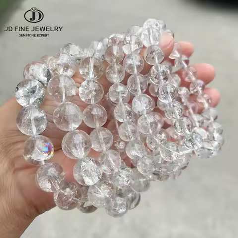 JD Natural Stone Azeztulite Rock Quartz Cracked Crystal Bead Bracelets Women Men Reiki Healing Stret