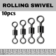 10pcs Kili kili swivel pancing roling swivel kili sambungan pancing swivel kili bahan baja umpan pan