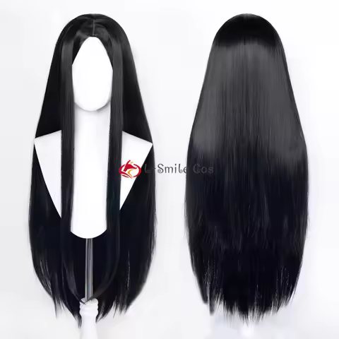Anime Morticia Addams Cosplay Wig Women 80cm/100cm Centre Parting Black Straight Wig Heat Resistant 