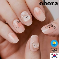 [Ohora] Korea High Quality Gel Nail Patch, Nail Sticker, Semi-Cure Nail Art, Cute Ribbon Bear, 30pcs