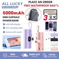 【SG Stock】Fast Charging With Cable Capsule Powerbank Lightweight Portable For iphone Samsung Mini Power Bank 5000mAh