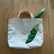單條綠豌豆手提袋/米白底