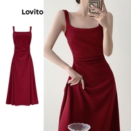 Lovito Elegant Dress Plain Plicated Dress for Women LNM83179