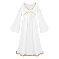ZZOOI Kids Girls Greek Roman Toga Halloween Gold Costume Ancient Greece Long Sleeves Princess Dress 