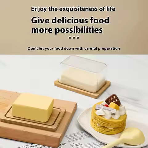 Countertop Bamboo Butter Dish Plate With Transparent Acrylic Lid Kitchen Storage Butter Container Bo