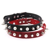 Punk Rock Charm Rivet Pearl Gothic Necklace Women Sexy PU Leather Spike Gothic Cosplay Men and Women