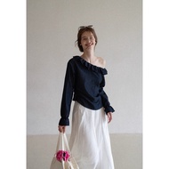 [EGGKA][READY] EGGKA French-style off-the-shoulder shirt - long ruffled sleeves |Autumnclothing