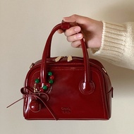 12.15 Niche Genuine Leather Christmas Bingo Pillow Bag Female Red Portable Messenger Bag