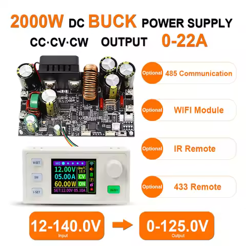 XY12522S 22A 2000W CNC DC Buck Power Supply CV CC CW Output 0-125V Adjustable Input 12-140V Regulate