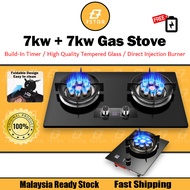 7Star 7kw+7kw Dapur Gas Tempered Kaca Gas Stove Tempered Glass Embedded Double Burner Household Kitc