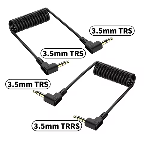 90 Degree 3.5mm TRS/TRRS Stereo Audio Spring Cable, 3.5mm to 3.5mm Right Angle AUX Cord for Headphon