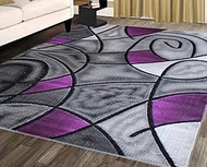 Masada Rugs, Modern Contemporary Area Rug, Purple Grey Black (6 Feet X 9 Feet)