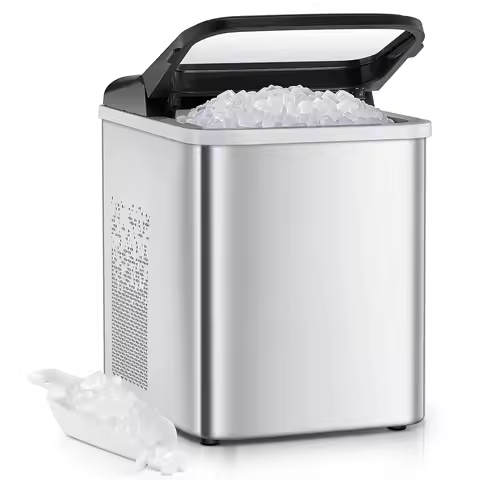 Nugget Ice Maker Countertop, 45lbs/24H Chewable Pellet Ice Machine with Self-Cleaning, Ready in 6 Mi