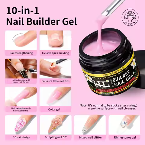 HL Nail Art Gel Building Gel Kit,7-in-1 Hard Nail Extension Polygel 4-Color Set 15ml*4, Nail Tip Sha