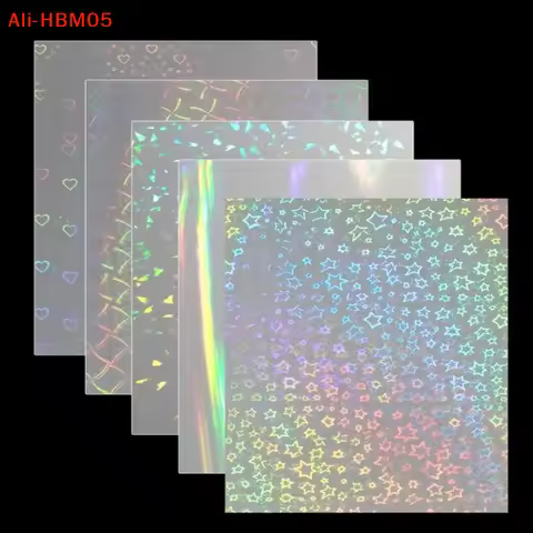 (HB05)5Pc A4 Holographic Lamination Film Waterproof Transparent Self Adhesive Sticker Heart Star Cle