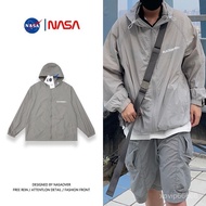[H2O] NASA Co-Branded American High Street Letter Printed Hooded Sunscreen Clothing Men Summer Outdo