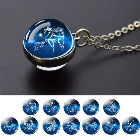 Birthday Gift 12 Constellation Astrology Necklace Zodiac Sign Aries Taurus Gemini Cancer Leo Virgo L