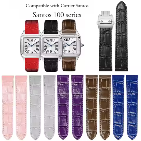 20 23MM genuine cowhide leather strap for Cartier Santos 100 calfskin watchband watch strap stainles