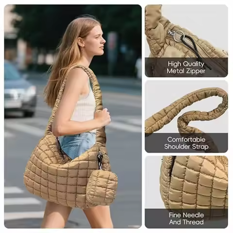 Puffer Tote Bag for Women Large Quilted Puffy Lightweight Carryall Crossbody Tote Bag for Women