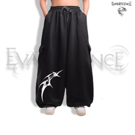 Men's and Women's Baggy pants Fleece Balloon Long pants Balloon Gombrong Kunai Motif Black pants Dis