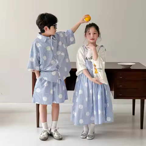 RAISE Summer Children Boys Outfit Kid Boys Loose Dot Polo Shirt+shorts Suit Thin Stripe Little Girl 