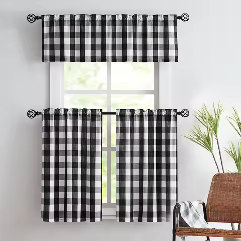 Checkered curtains, kitchen curtains 132x38cm 1pcs 68x60cm 68x91cm 2pcs