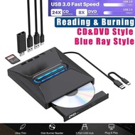 Blu Ray Burner,External Burner,CD/DVD+/-RW Drive SD Card Reader, CD ROM Burner, DVD Player Hub-Co fo