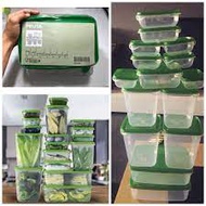 Ikea Food container, set of 17 Bekas makanan, transparent, green