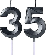 Black 35th & 53th Birthday Candles for Cakes, Number 35 53 Glitter Candle Cake Topper for Party Anni
