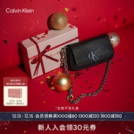 Calvin Klein【节日礼盒】女包优雅字母旋扣翻盖链条单肩马鞍包礼物DH3240 001-太空黑 OS
