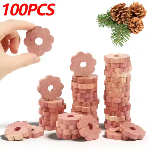100Pcs Cedar Block Universal Floral Shape Aromatic Scent Cedar Ring Fresh Odour Deterrent Insect War