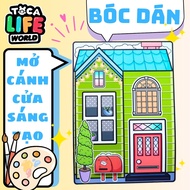 Green house paper house toy of pink-haired girl