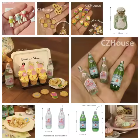 1/6 Scale Miniature Dessert Collection: Heart Cake, Churros, Smile Cookies Soda Bottle & Tiny Bear f
