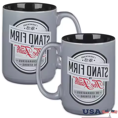 Large Inspirational Ceramic Coffee Mug Encouraging Bible Verse Stand Firm in the Faith 1 Corinthians