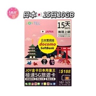 Joytel日本【15日10GB FUP】全網通金卡 5G極高速無限數據咭 上網咭 電話咭 旅行電話咭 Data Sim咭