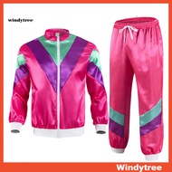 [W&T]  Zippered Jacket and High-waisted Pants Set Color-fading Resistant Tracksuit Retro Color Block