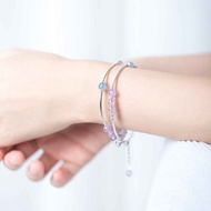 薰衣草紫水晶海藍寶手鍊|海藍寶925純銀手鏈 天然石水晶客製化
