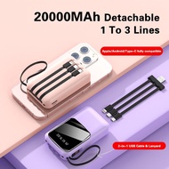 【SG STOCK】20000 mAh Power bank 4 In 1 Cables Mini Portable Powerbank Mobile Power Bank Fast Charging 充电宝 充電寶 With LED Light Ultra Slim Built-in 4 Cable Power