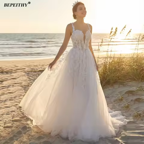 BEPEITHY Customizd Sweetheart A Line Wedding Dresses For Women 3D Flowers Lovely Ivory Glitter Boho 