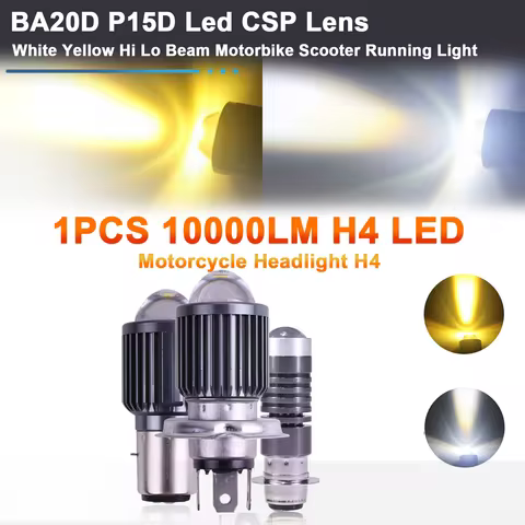 1PCS 10000LM H4 LED Motorcycle Headlight H6 BA20D P15D Led CSP Lens White Yellow Hi Lo Beam Motorbik
