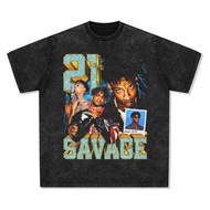 100% Cotton Washed T-shirt Oversized Unisex, Street Fashion, 21 Savage Baju 100% Kain Kapas