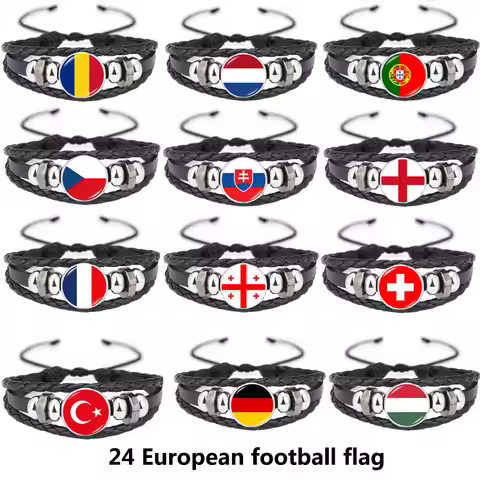24 Style European Football Flag Bracelet Men Germany Italy Serbia France Romania Belgium Czech Portu