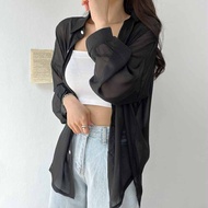 [BS] Baju Blaus Chiffon Besar Chiffon Shirt Coat Women Thin Summer Design High-end Sweet Long-Sleeve