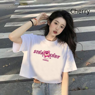 Áo croptop in hình gấu dâu Cherry áo thun croptop cổ tròn tay ngắn ôm body siêu xinh T115