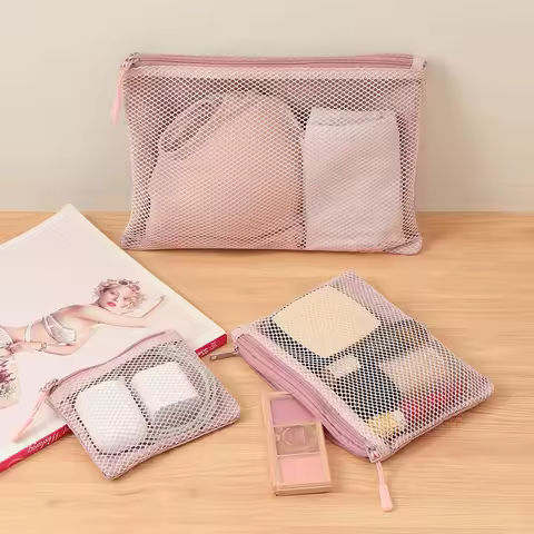 Mesh Tech Organizer Pouch Double Zipper Polyester Bag for Cables Chargers Portable Travel Makeup Sto