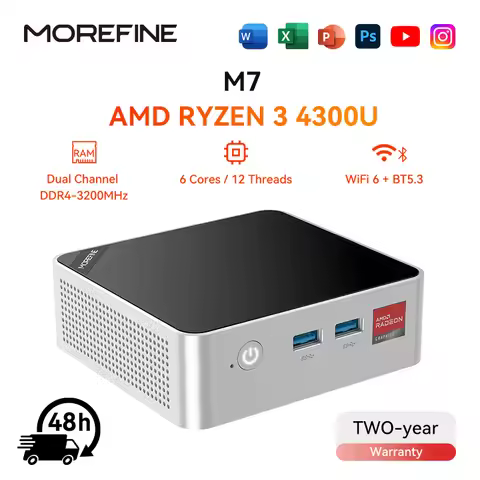 MOREFINE Mini PC M7 AMD Ryzen R3-4300U WIN11PRO Desktop Computer Dual Channel DDR5 RAM M.2 PCIE4.0 S