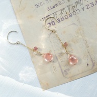 果實 西瓜晶耳環 14K 包金 注金 紅碧璽 月光石 耳夾 垂墜耳環